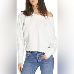 Free People Josie Waffle Knit Top Sweater Ivory White Cable Braided Sleeve